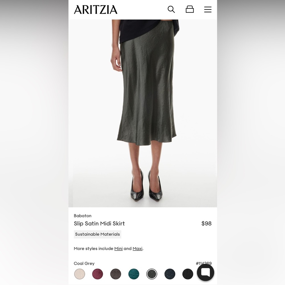 Babaton Slip midi skirt Coal grey size 8